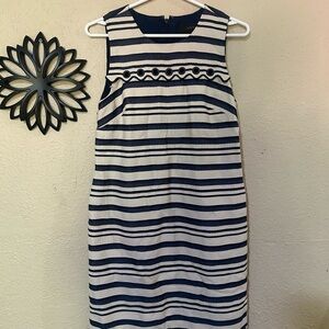 J. Crew Blue and White Sleeveless Sheath Dress